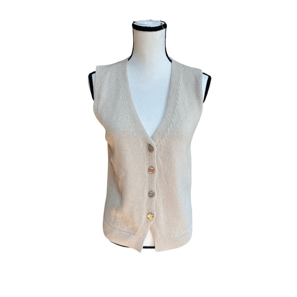 Reformation Women's S Linden Beige Cotton Button Front Vest